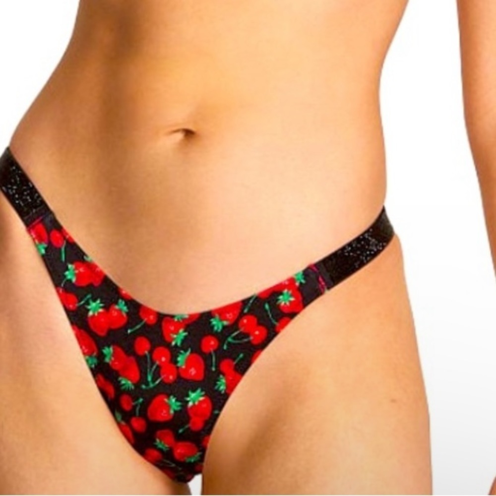 Medium Victoria's Secret SWIM BOMBSHELL BIKINI BOTTOM Swimsuit Berry Shine Strap